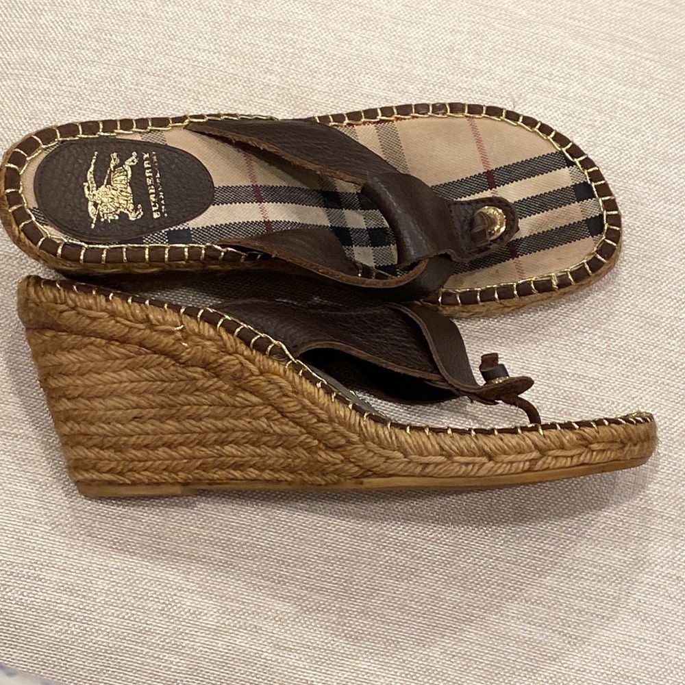 Burberry espadrilles Nova check brown leather wedge’s sandals size 40 EUR 9IS